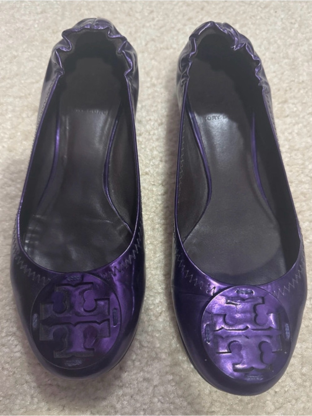 Vintage Tory Burch Metallic Purple Leather “Claire" Ballet Flats - Size 7.5M